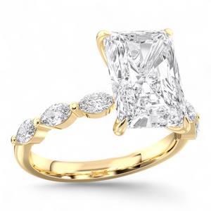 Juego de puntas de anillo de compromiso de solitario de diamante de corte radiante y marquesa de 4,65 quilates en plata para mujer - Product Image 5