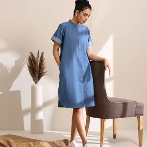 2024 neue Lieferung neues Design Sommer lässiges bohème-Kleid Kurzarm Revers maximale Länge A-Line Shirt Typenkleid Damen