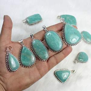 จี้สร้อยคอพลอยอเมซอนสีเขียวจี้ดีไซน์เนอร์ทำเครื่องประดับสร้อยคอจี้ชุบเงิน - Product Image 4