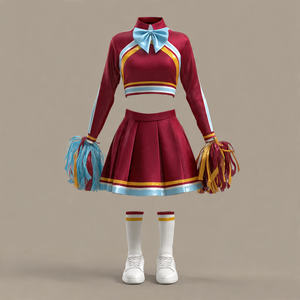 Cheerleader Uniform <b>Long</b> Sleeve Dance Cheerleading <b>Skirts</b> with Rhinestone 100% Polyester Printed Cheerleader Uniforms - Product Image 6