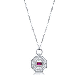 Rubis CZ Octogone Forme Géométrique Argent Charme Collier En Gros Turc 925 Bijoux En Argent Sterling - Product Image 4