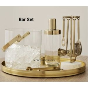 Seau à vin en acier inoxydable argenté poli et d'autres articles Bar Set avec cuir recouvert d'Inde - Product Image 2