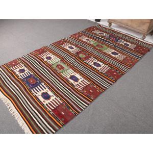 Turkish Large Rug, 4.9x9.3 ft Vintage Rug, <b>Brown</b> Persian <b>Wool</b> Rug - Product Image 2