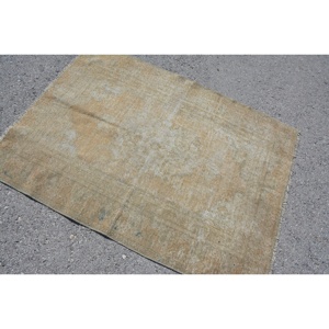 Alfombra turca Vintage Beige 3,6X4,9 pies Tejido plano de lana con patrón de retazos para decoraciones de sala de estar - Product Image 2