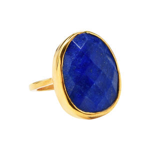 Lapis Lazuli Oval Shape Gemstone Size18x14mm Gold Vermeil 925 <b>Sterling</b> <b>Silver</b> Bezel <b>Set</b> Classic Unisex <b>Ring</b> - Product Image 1