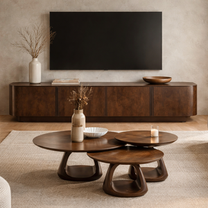 Organic Handmade <b>Nesting</b> <b>Coffee</b> <b>Table</b> <b>Set</b> 3 Solid Walnut | Rotating Threaded Tabletops | Modern Accent Living Room Furniture - Product Image 1