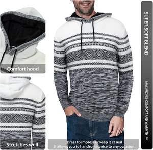 2024 automne hiver respirant hommes tricoté à capuche chandails à manches longues couleur unie pulls mode mâle chaud tricots décontracté - Product Image 2