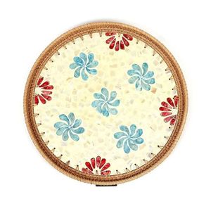 Bandeja de ratán decorativa nórdica sostenible, bandeja de servicio de madreperla de forma ovalada redonda para organización de almacenamiento en el hogar - Product Image 3