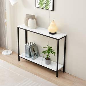 Metal Frame <b>Console</b> <b>Table</b> with Storage for Entryway <b>Marble</b> Look End <b>Table</b>, Sofa <b>Tables</b> for Living Room - Product Image 2