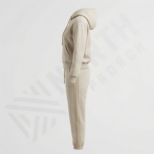 Ensemble de survêtement pour femme, personnalisé, uni, style boxy, avec fermeture éclair, en molleton de coton 500 g/m², ample, surdimensionné, avec sweat à capuche et pantalon de jogging, tenue sportive - Product Image 3