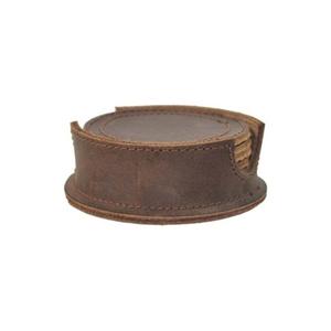 Juego de 4 posavasos de cuero PU Logotipo personalizado Forma redonda Alfombrillas y almohadillas de color marrón - Product Image 1