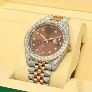 Reloj de Lujo Unisex de Alta Calidad con Movimiento Mecánico de Cuarzo Miyota, Resistente al Agua, con Cristal Analógico, Diamantes Moissanite y Acero Inoxidable de 20 mm, Color Marrón - Product Image 1