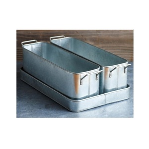 Pots de support de jardinière en métal pour décoration intérieure et extérieure en pot faits à la main en forme de rectangle poli doré - Product Image 4