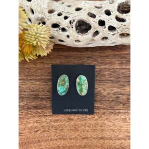 Sonoran Gold Turquoise & <b>Sterling</b> <b>Silver</b> Princess Cut <b>Stud</b> <b>Earrings</b> - Product Image 1