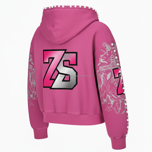 เสื้อมีฮู้ดซิปหนาแบบพรีเมี่ยมสำหรับฤดูหนาวมี400 GSM ขนแกะเนื้อนุ่มสีชมพูด้านในปักโลโก้ได้ตามต้องการ - Product Image 5