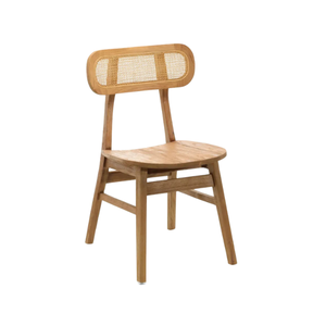Modern Minimalist Teak Wood <b>Dining</b> <b>Chair</b> with Oval Cane Backrest and <b>Wooden</b> Seat for Cafe Restaurant & Apartment Use - Product Image 1
