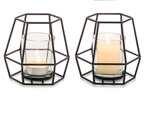 Porte-bougie géométrique en métal avec insert en verre (lot de 2) - Product Image 5