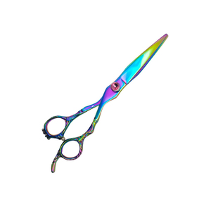Meilleure qualité ciseaux de coupe de cheveux brillant arc-en-ciel couleur enduit rasoir tranchant outils de coupe de cheveux avec repose-doigt fixe - Product Image 2