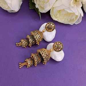 Fabricant indien de bijoux de mariage, vente en gros, fournisseur oxydé Jhumka Floral Dangle bijoux de mariée pour femmes - Product Image 2