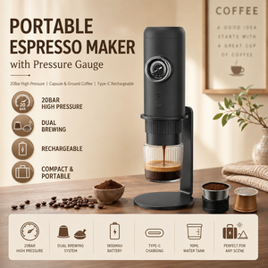 Machine à expresso portable avec manomètre 20 bars, machine à <span class=keywords><strong>café</strong></span> <span class=keywords><strong>rechargeable</strong></span> pour <span class=keywords><strong>café</strong></span> moulu et capsules - Product Image 2