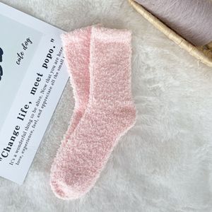 New Winter Warm Thick Custom Embroidered Logo Pink <strong>Socks</strong> Women Cozy <strong>Fluffy</strong> Fuzzy <strong>Socks</strong> - Product Image 2