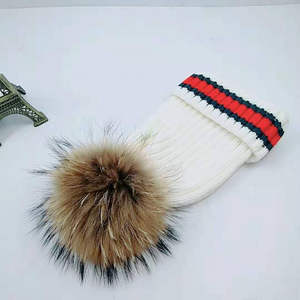 Chapeau en fourrure pompon coloré pour filles, tricoté à la main avec une vraie boule de fourrure, mode hiver - Product Image 2