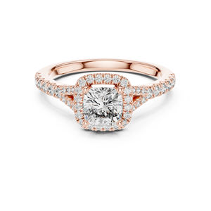 14K White Gold Stud <b>Ring</b> with <b>Cushion</b> & Round Lab-Grown Diamonds | New Grown Diamond - Product Image 2