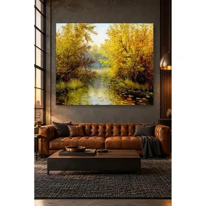 Impression sur toile Fida : Étang d'automne entouré de saules jaunes - Product Image 2