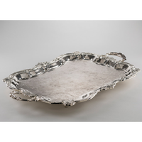 Plateau de service artisanal en métal avec poignées, en aluminium nickelé, écologique, durable, design moderne, pour mariage et Diwali