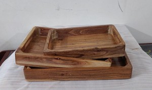 2025 Best Selling Handmade 100% Natural Made Wooden Tray Set Of Three Serving Multifunction Square Shape Food Tray Set Wholesale - Product Image 5