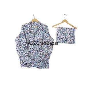 Pijama Largo de Verano al por Mayor, 100% Algodón Puro, Estampado en Bloques, para Mujer, Ropa de Dormir Cómoda para Mujeres y Niñas - Product Image 6