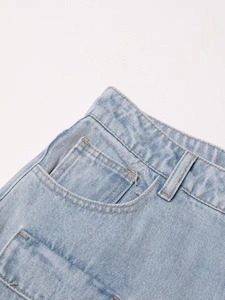 Jeans pour femmes à poche tendance en gros, jeans cargo streetwear hip hop, jeans décontractés amples et droits, jeans pour femmes grande taille - Product Image 3