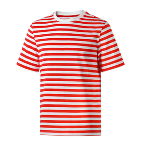 เสื้อยืดลายทางสำหรับผู้ชายผ้าฝ้าย100% คอกลมทรงหลวมลำลองแขนสั้นโอเวอร์ไซส์พร้อมโลโก้ด้านหน้าสำหรับฤดูร้อน2025 - Product Image 1