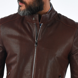 Fully Customized <b>Men</b> <b>Leather</b> <b>Jacket</b> with Stand Collar and Front Logo Eco-Friendly & Waterproof Unique Style Price - Product Image 2