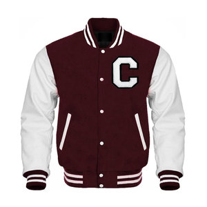Chaqueta Varsity de béisbol de lana ligera para hombre, letras lisas en blanco, Mangas de cuero bordadas, cuello levantado, colocación frontal - Product Image 1
