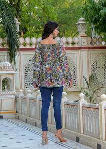 Women's Casual Square Neck <b>Top</b> with Geometric Pattern Decoration One Set of Waist-Length Ankle-Length Full <b>Sleeve</b> in Polyester - Product Image 2