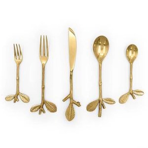 Juego de Cubiertos de Acero Inoxidable, Cubiertos Aptos para Lavavajillas, Utilizados en Mesa de Cocina, Cafetería, Diseño de Hojas PARA EL Hogar, Juegos de Cubiertos Chapados en Oro - Product Image 1