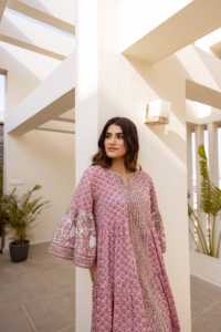 Vestido Maxi Bohemio para Mujer, Estilo Ecológico, Estampado Floral Rosa Indio, Cuello en V, Algodón, Kaftán, Mangas Anchas, Étnico, Verano - Product Image 6