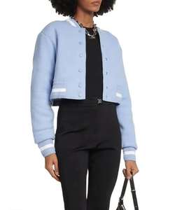 Veste universitaire courte en laine pour femmes Vintage Baseball Style Bomber Linen College Letterman Design hiver approprié brut - Product Image 5