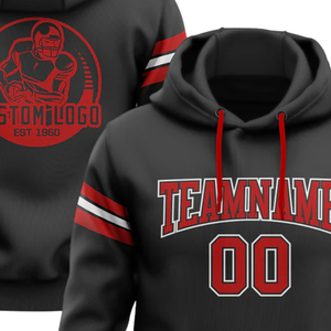 Sudadera con Capucha Sublimada Negra y Roja Personalizada con Nombre de Equipo, Número y Logotipo, Ropa Deportiva, Sudadera de Entrenamiento Unisex, Ropa Deportiva Urbana - Product Image 3