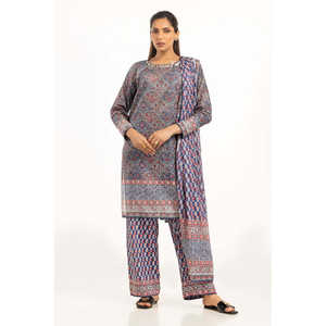 ชุดสูทผ้าลอนพิมพ์ลายสีเทาสำหรับผู้หญิง 3 ชิ้น - Product Image 4