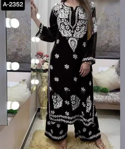 ファンシーデジタルプリントクルティス格安価格インドの伝統的な摩耗の服のコレクション刺繍作業でパキスタンのサルワールカメーズ