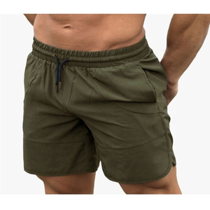 Pantalones cortos para correr de algodón 100% para hombre, transpirables de verano sólidos con cintura elástica hasta la rodilla, decoración con patrón, bolsillos teñidos lisos - Product Image 2