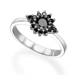Anillo de Diamante Negro Floral con Engaste de Puntas Redondas para Mujer - Product Image 3