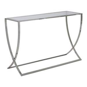 Silver X Frame <b>Console</b> <b>Table</b> <b>with</b> Polished Metal Structure and Clear Glass <b>Top</b> for Stylish Modern Finish - Product Image 2
