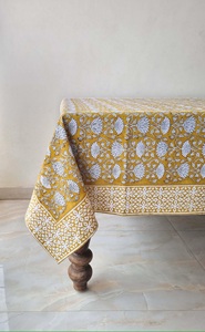 ผ้าปูโต๊ะผ้าฝ้ายลายดอกมัสตาร์ดงานแฮนด์เมดดีไซน์แบบบล็อคสำหรับการรับประทานอาหารงานแต่งงานในโอกาสพิเศษของตกแต่งบ้าน - Product Image 1