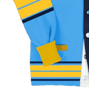 Cardigan à col en V pulls respirants Patchwork motif bleu ciel or sororités Style universitaire Ajoutez vos logos personnalisés - Product Image 5