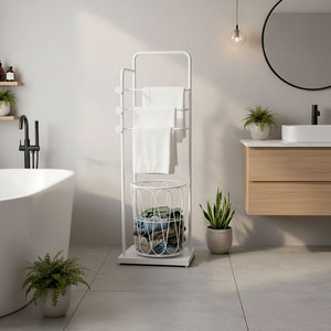 KPT68007 Perchero Rectangular de Acero Inoxidable con Cesta para Organizar Toallas en el Baño, 40x30x110cm - Product Image 2