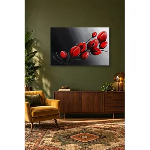 Impresión en lienzo de capullos de tulipán rojos Fida sobre fondo gris y negro - Product Image 5