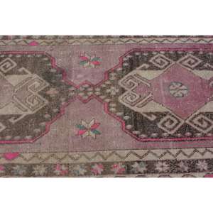 Alfombra turca vintage, alfombra de pasillo de 3.7x12.7 pies (113x387 cm), alfombra de lana marrón con motivos de plantas y árboles - Product Image 4